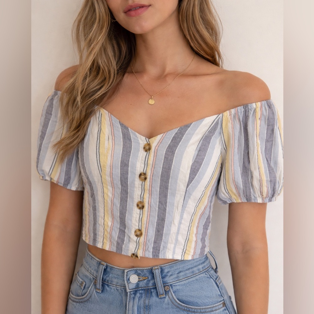 NWOT Abercrombie & Fitch Striped Button-Up Crop Top